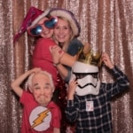 Family taking photos inside a photo booth